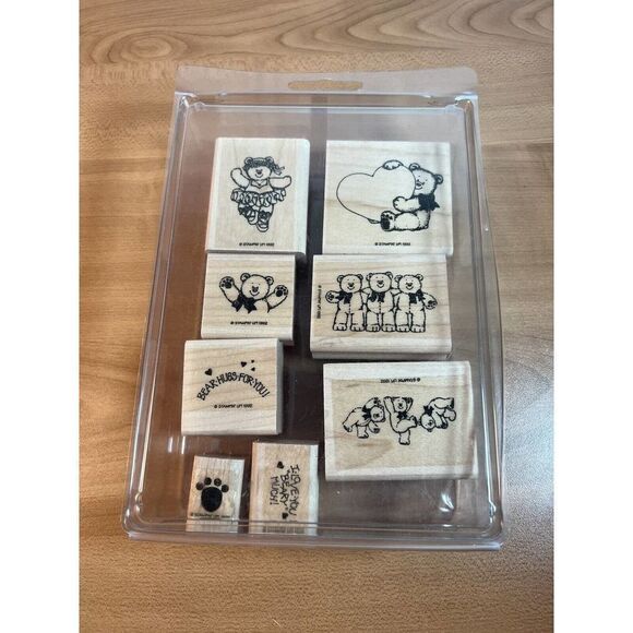 Stampin Up Collection of 8 Wood Rubber Stamps Bear Theme - Picture 1 of 7